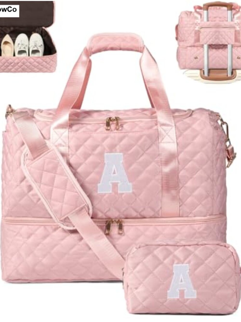 Personalized Quilted Duffle Bag Weekender Travel Gym Bag with Cosmetic Bag